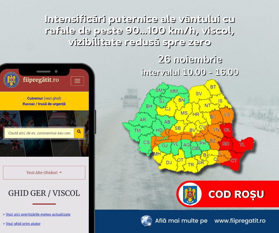 Ro Alert Cod roșu de viscol prelungit în județul Constanța Traficul a