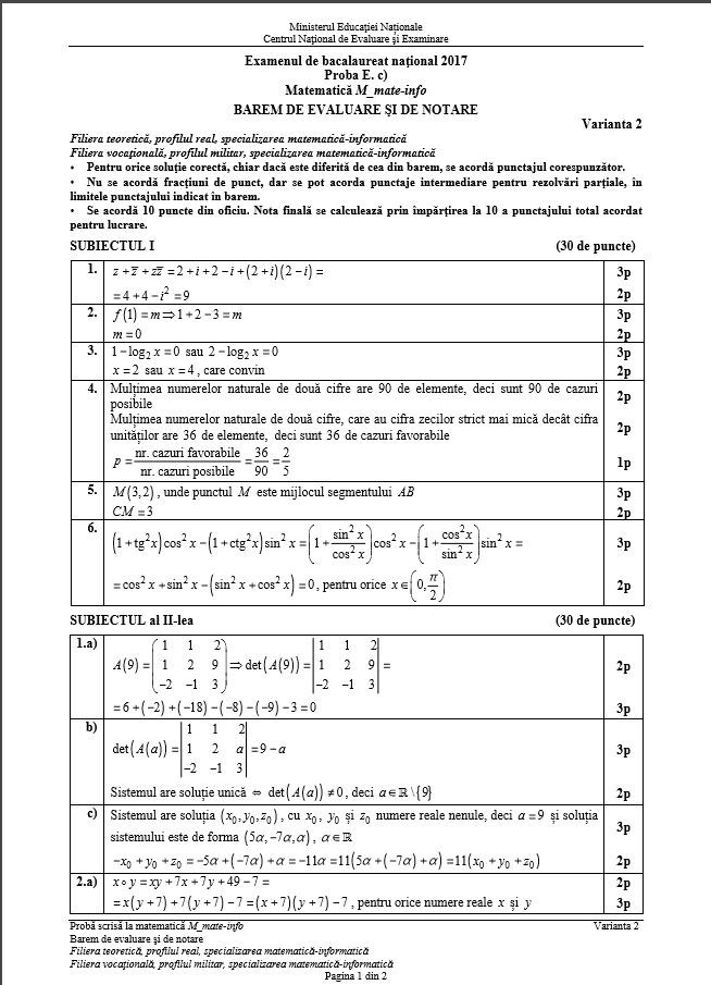 Bacalaureat 2017 Subiectele Si Baremele De Corectare La MatematicÄƒ Europa Fm